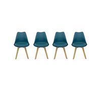 Alice's Home Set di 4 sedie scandinave Imbottite, con Gambe in Legno per Sala da Pranzo, Nils, Blu, 47x55x81 cm