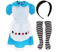 Alice's Wonderland - Vestito con fascia e collant per bambini, perfetto per la Giornata mondiale del libro, feste ed eventi, taglia L