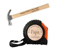 ALICESER Set di misurini a nastro personalizzati per papà, nessuno misura fino a te papà, martello con manico in legno con incisione personalizzata, set di strumenti per compleanno e festa del papà,