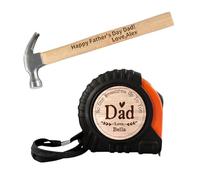 ALICESER Set di misurini a nastro personalizzati per papà, nessuno misura fino a te papà, martello con manico in legno con incisione personalizzata, set di strumenti per compleanno e festa del papà,