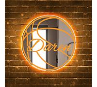 ALICESER Specchio Personalizzato per Parete con Luce LED a 7 Colori Cambianti, con Nome Personalizzato a Tema Pallacanestro, Luce Notturna per Anniversario e Compleanno