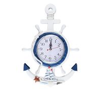 Alide Orologio con ancora in stile mediterraneo, orologi da esterno, orologio da parete con ancora nautica, volante di nave, rete da pesca, per decorazioni a tema spiaggia e mare