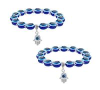 Alide Set di 2 braccialetti con perline blu - Ciondoli con mano di Fatima e malocchio turco, protezione elegante e benedizione per coppie e amici (pronti come regalo)