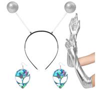Alien Accessori Costume,tra cui Orecchini Alieni,Guanti Alieno,Antenne Alieno Argento per le Donne Ragazze Alien Partito di Carnevale Cosplay Costume Dress up