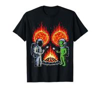 Alien And Astronaut Solar Flare Bonfire Maglietta
