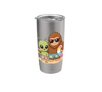 Alien Bigfoot Spiaggia Vacanza Divertente Cryptid Amici Bicchiere termico in acciaio inox doppia parete