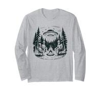 Alien Bigfoot UFO Campfire Notte Foresta Scena Maglia a Manica