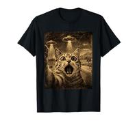 Alien Cat Selfie Divertente UFO Incontro Vintage Classico Maglietta