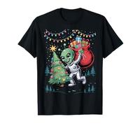 Alien Christmas Tree Lights Funny Holiday Sci Fi Humor Maglietta