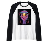 Alien Contatto Floreale Cosmico Vita Invisibile Mistero Celeste Maglia con Maniche Raglan