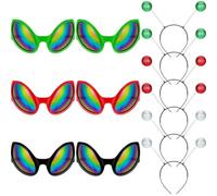 Alien Gadget - Set Completo di 6 Occhiali da Sole Arcobaleno e Fascia per Capelli Alieno per Halloween o Feste Tematiche