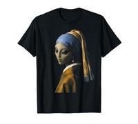 Alien Girl with a Pearl Orecchino Parodia Sci Fi Art Design Maglietta