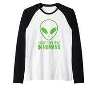 Alien Head Sci Fi Umorismo Grafico Sarcastico Spazio Visitatore UFO Maglia con Maniche Raglan