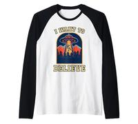 Alien Hunter UFO Area 51 Credi all'incontro con Un Disco Maglia con Maniche Raglan