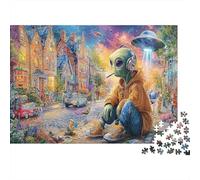 Alien in città Puzzle DIY Da 1000 Pezzi, Per Adulti & Adolescenti, Carta Premium Resistente,Arte della città aliena Decorazione Murale, Regalo Di Pasqua, Puzzle Decorativo 70x50cm/1000pcs