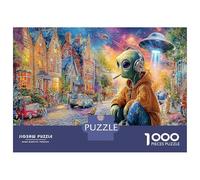Alien in Town 1000 Pezzi Puzzle Educativo in Cartone Riciclato Con Sfida Difficile Alieno nella città colorata eccellente Per La Creatività E Come Idea Regalo Originale 52x38cm/1000pcs