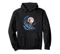 Alien & Kid Flying Bike - Retro Moon Ride Graphic Felpa con Cappuccio