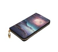 Alien Planet in Galaxy, portafoglio da donna in pelle con cerniera, portamonete grande per carte, regalo per le vacanze, nero, taglia unica, Nero , Taglia unica
