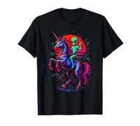 Alien Rides Arcobaleno Unicorno Retro Area 51 Maglietta