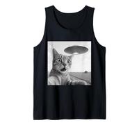Alien Saucer Cat Selfie Shock Scena del Cielo Notturno da Vicino Canotta