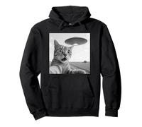 Alien Saucer Cat Selfie Shock Scena del Cielo Notturno da Vicino Felpa con Cappuccio