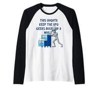 Alien Spingere Top-Secret UFO File Divertente Sci Fi Grafica Maglia con Maniche Raglan