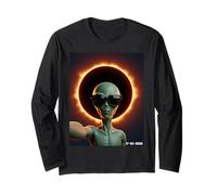 Alien Taking Selfie with Solar 2026 Eclipse Wearing Glasses Maglia a Manica