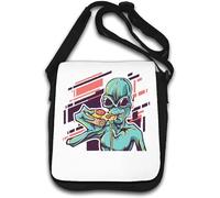 Alien UFO Munching On Pizza Borsa A Tracolla Bianco