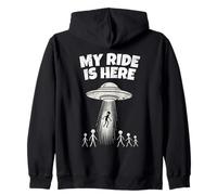 Alien UFO My Ride Is Here Funny Flying Saucer Men Women Kids Felpa con Cappuccio