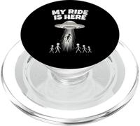 Alien UFO My Ride Is Here Funny Flying Saucer Men Women Kids PopSockets PopGrip per MagSafe