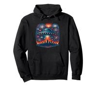 Alien UFO Space Ship Fuochi d'artificio Patriottici Vacanze America Felpa con Cappuccio
