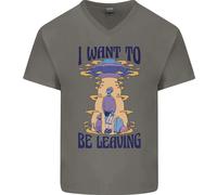 Alien UFO Voglio Andare Via Maglietta In Cotone A V Collo Per Uomo