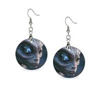 Alien Watching The Earth - Orecchini da donna in legno, rotondi, pendenti a goccia, gioielli alla moda, 3,0 x 6,1 cm