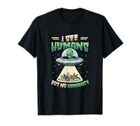 Alieni UFO Spazio Extraterrestre Disco Volante No Humanity Maglietta