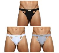 Alienjoy Jockstrap perizoma per uomo sexy uomo G-Strings biancheria intima stretch cotone slip thong sostenitore atletico sport mutande, nero/bianco/grigio (confezione da 3), S