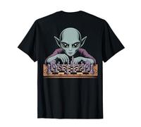 Alieno Backprinted Giocare a Scacchi Cool UFO Divertente Alien Memes Maglietta