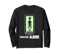 Alieno in Piedi sulla Porta Surreale Sci Fi Design Maglia a Manica