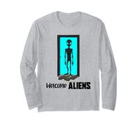 Alieno in Piedi sulla Porta Surreale Sci Fi Design Maglia a Manica