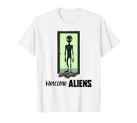 Alieno in Piedi sulla Porta Surreale Sci Fi Design Maglietta