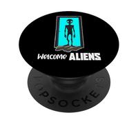 Alieno In Piedi Sulla Porta Surreale Sci Fi Design PopSockets PopGrip Adesivo