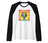 Alieno ridente con una corona design per gli amanti dello spazio Maglia con Maniche Raglan