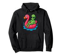 Alieno su Flamingo Galleggiante Divertente Estate Piscina Cartoon Art Felpa con Cappuccio