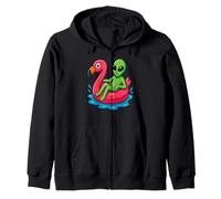 Alieno su Flamingo Galleggiante Divertente Estate Piscina Cartoon Art Felpa con Cappuccio