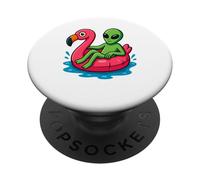 Alieno su Flamingo Galleggiante Divertente Estate Piscina Cartoon Art PopSockets PopGrip Adesivo