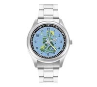 Aliens and Bigfoot Orologio da polso al quarzo personalizzato in acciaio inossidabile con numeri arabi per uomo donna