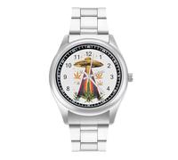 Aliens and Weed Orologio al quarzo personalizzato in acciaio inossidabile con numeri arabi per uomini e donne