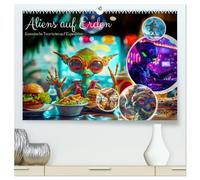 Aliens auf Erden - Kosmische Touristen auf Expedition (hochwertiger Premium Wandkalender 2026 DIN A2 quer), Kunstdruck in Hochglanz: UFOs und Ferien auf der Erde