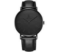 Alienwork IK All Black Orologio Uomo Donna Nero Bracciale in Cuoio Ultra-sottile