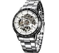 Alienwork IK Orologio Automatico Uomo Donna Argento Bracciale in Acciaio Bianco Scheletro