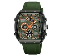 Alienwork Orologio Analogico-LED Uomo Nero Bracciale in Silicone Verde esercito Calendario Data-Mese Cronografo Sport Multi-funzione